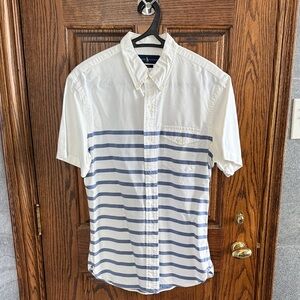 Ralph Lauren Blue Label White Short-Sleeve Button-Down with Blue Stripes